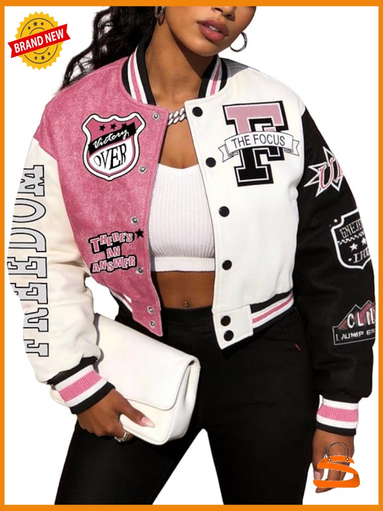 Cropped Varsity Baseball Jacket Lightweight Button Down Bomber Y2k Streetwear